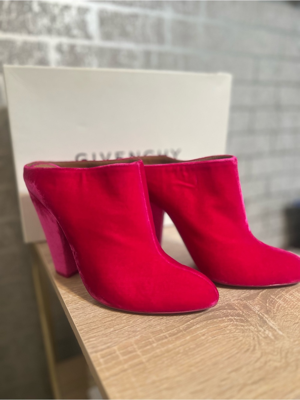 Givenchy Hot Pink Velvet Mule Booties with Block Heel